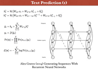 Alex Graves (2014) Generating Sequences With
Recurrent Neural Networks
Wanna Play ?
Text Prediction (1)
 