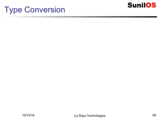 10/14/16 (c) Rays Technologies 59
Type Conversion
 