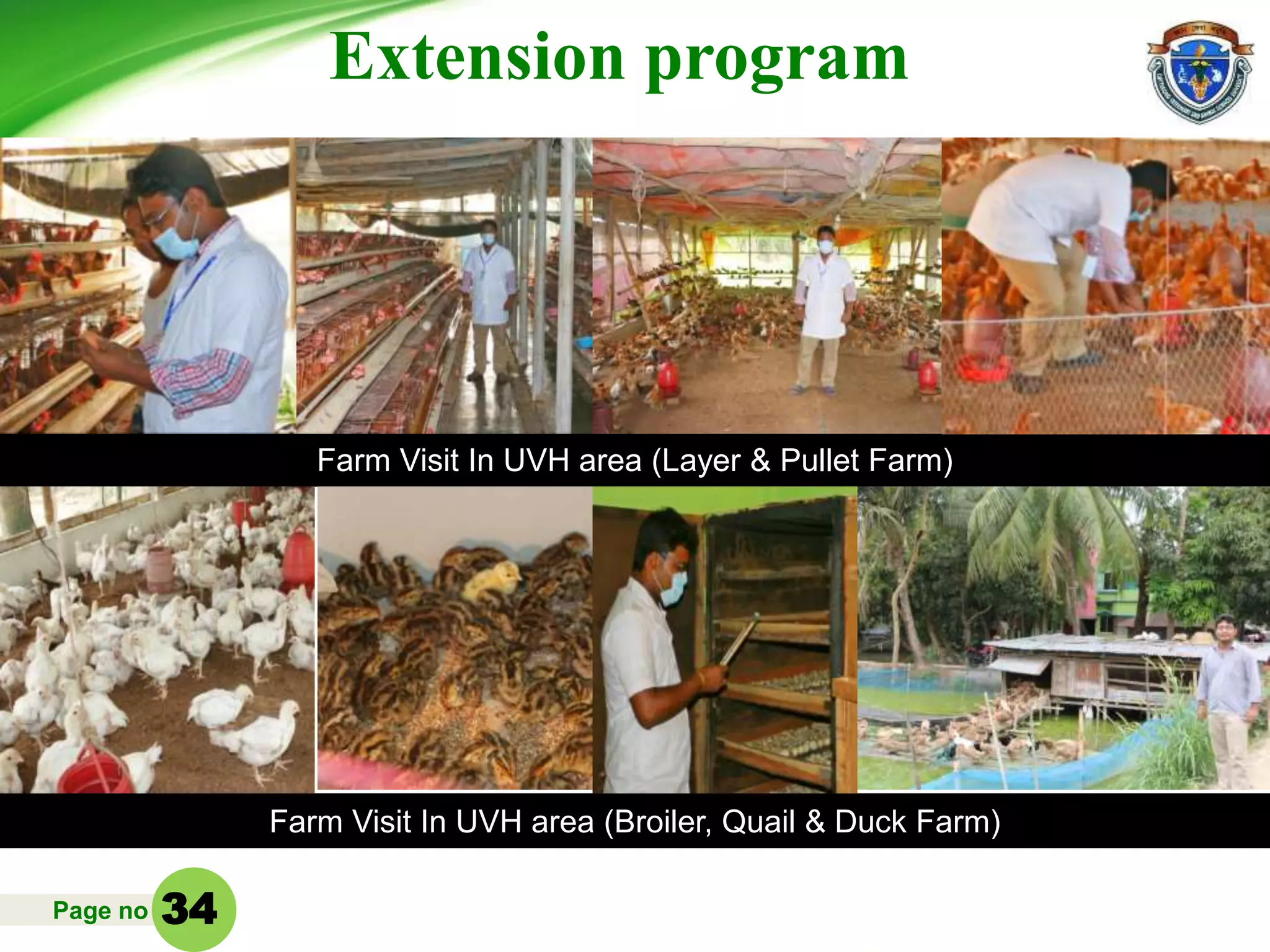 Page no
Extension program
Farm Visit In UVH area (Layer & Pullet Farm)
Farm Visit In UVH area (Broiler, Quail & Duck Farm)
34
 