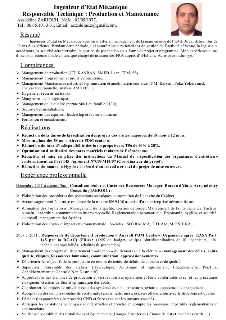 Exemple de CV ingenieur maintenance aeronautique