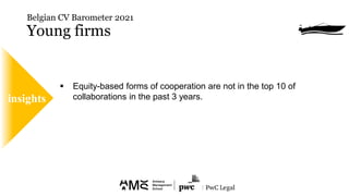  Equity-based forms of cooperation are not in the top 10 of
collaborations in the past 3 years.
Belgian CV Barometer 2021...
