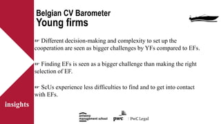 insights
Belgian CV Barometer
Young firms
☞ Different decision-making and complexity to set up the
cooperation are seen as...