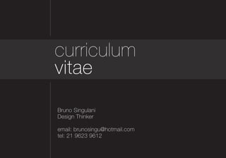 curriculum
vitae
Bruno Singulani
Design Thinker

email: brunosingu@hotmail.com
tel: 21 9623 9612
 