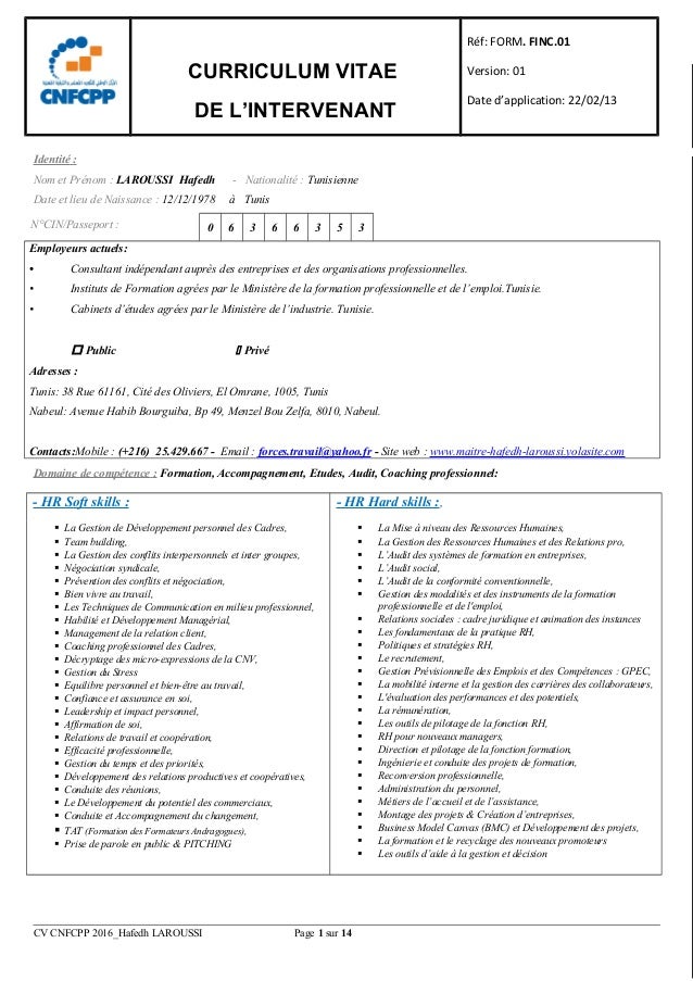 Cv cnfcpp 2016 formateur consultant tunisien Hafedh 