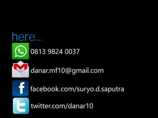 here...
0813 9824 0037

danar.mf10@gmail.com
facebook.com/suryo.d.saputra
twitter.com/danar10

 