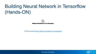 Information Technology 74
Building Neural Network in Tensorflow
(Hands-ON)
Find the code at https://github.com/intelav/cnn-exploration
 