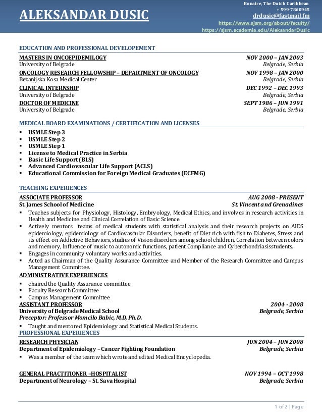 cv dusic aleksandar epidemiologist resume