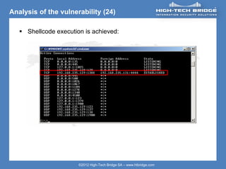 ORIGINAL SWISS ETHICAL HACKING
Your texte here ….
©2012 High-Tech Bridge SA – www.htbridge.com
Analysis of the vulnerability (24)
 Shellcode execution is achieved:
 