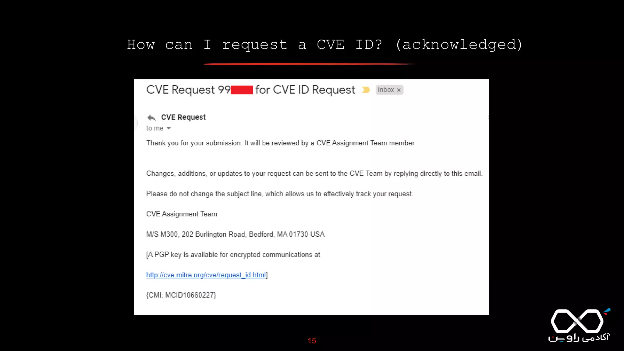 How can I request a CVE ID? (acknowledged)
15
 