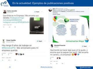@alfredovela
En la actualidad: Ejemplos de publicaciones positivas
#RedesSocialesCyL43
 