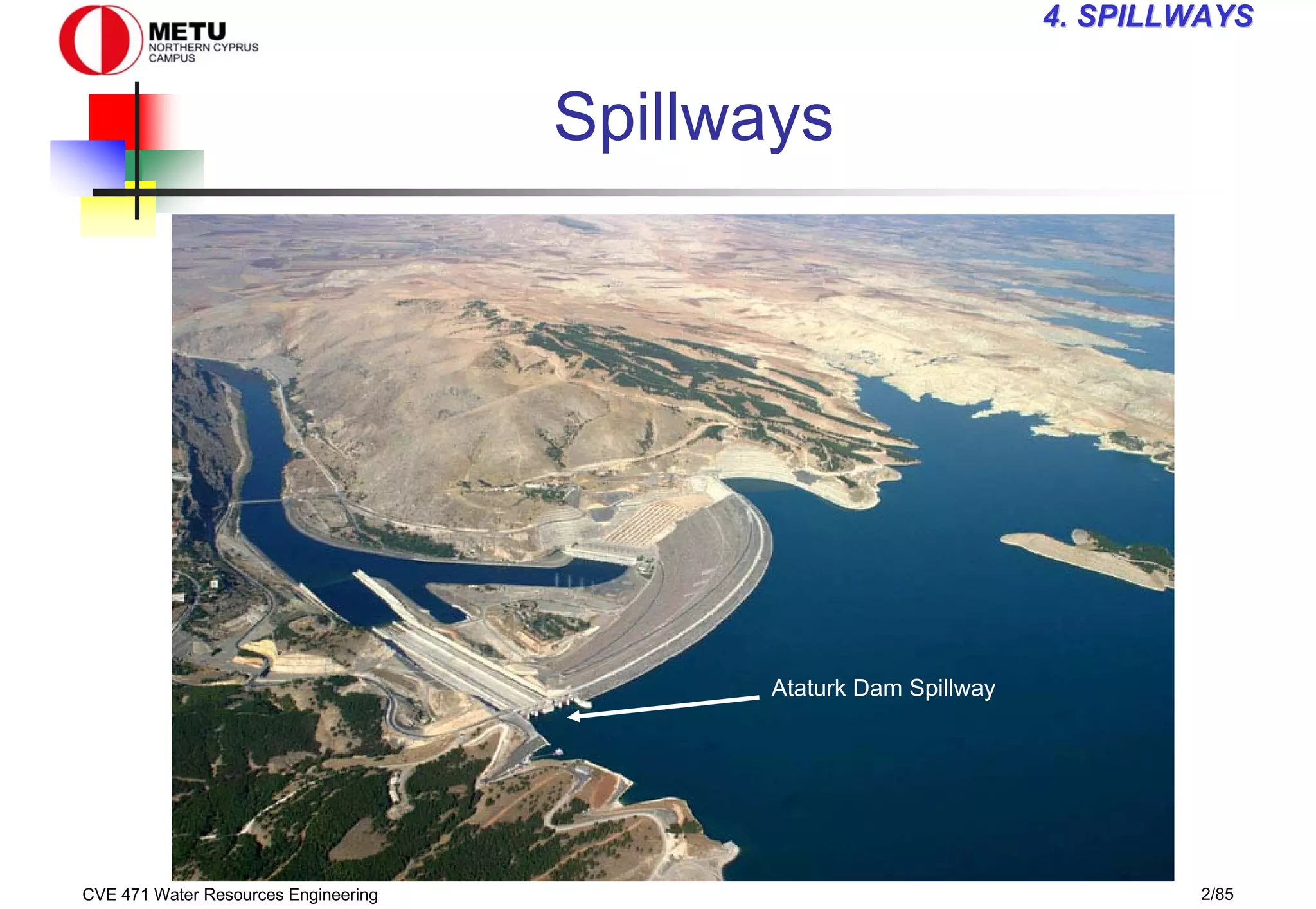 CVE 471 Water Resources Engineering 2/85
4
4. SPILLWAYS
. SPILLWAYS
Spillways
Ataturk Dam Spillway
 