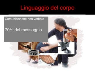 Linguaggio del corpo 
Comunicazione non verbale 
70% del messaggio 
 