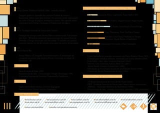 2001                                                                            Experiência em informática (Amiga, Mac, Pc)
Zcorp/ Zipnet (Fanáticos Futebol Clube - www.ffc.com.br)

   Designer gráfico e animador dos projetos Futebol do futuro e                    CG         Bodypaint, Bryce, Lightwave, Poser, Swift e XSI.
   Racemania, ambos jogos para Internet. No primeiro sendo responsável
   por todo o Design de página, animações e roteiro. No segundo sendo              Composição
                                                                                           	             After Effects, Digital Fusion e Vegas Studio.
   responsável pelo Design, Animação e Programação da página.                                 	
                                                                                   Edição de		
                                                                                            áudio            FL Studio (fruityloops) e Sound Forge.
1997
FIEO - Fundação Instituto de Ensino para Osasco
                                                                                   Ilustração 	       Gimp, Photoshop, Paint Tool Sai e Painter.
   Prestação de serviços como Artista Plástico apresentando “Um passeio
                                                                                              	        Acrobat, Corel Draw, Freehand, In Design,
   pela Arte”. Workshop ministrado para promoção dos cursos livres de              Publishing
                                                                                            	          Illustrator, Quark Xpress e PageMaker.
   Desenho e Design ministrado pela Faculdade. O trabalho em questão
   continua exposto no vão de entrada como parte do acervo da faculdade.           Web            Dreamweaver, Fireworks e Flash (avançado).

1997
Palicari Sports Bar                                                             Workshops
   Artista Plástico e Cenógrafo. Desenvolvimento e Coordenação da                 Lições ilustradas do mercado, ministrado por Flavio Roberto Mota (2012).
   cenografia da extinta casa noturna Palicari, localizada na cidade de           Comunicação voltada a palestras, ministrado por Eunice Mendes (2005).
   Campinas – SP.                                                                 Frida Kahlo, vida e obra, Conjunto Nacional (2005).
                                                                                  Internet e seus conceitos, Editora Abril S.A. (2001).
Formação                                                                          Anima Mundi, Instituto Cultural Itaú (1998).
                                                                                  Indrodução ao Storyboard, ministrado por Eduardo Schaal (1996).
   Liceu Coração de Jesus, 1993.                                                  ComicCon, Escola Panamericana de Arte (1995).
   Panamericana de Arte - Comunicação, Design e Ilustração, 1996.
   3 menções honrosas de Excelente Desempenho Acadêmico.                        Exposições e reconhecimento
Idiomas                                                                           17ª Bienal Internacional do Livro de São Paulo (2002).
                                                                                  FIEO - Fundação Instituto de Ensino para Osasco (acervo permanente).
   Inglês Intermediário (leitura, escrita e linguagem).                           ABRASIL - Associação Brasileira de Ilustradores (1996).
   Espanhol básico (leitura, escrita e linguagem).                                Panamericana de Arte - menções honrosas e exposição (1996, graduação).

Links/ Referências
          www.hecate.com.br         www.autservice.com.br         www.celebris.com.br    www.editorarideel.com.br         www.kendoonline.com.br
          www.niten.org.br         www.santofilme.com.br         www.gangmusic.com.br     www.krocodillepop.com.br

          vimeo.com/santofilme	youtube.com/pandemoniumarmy
 