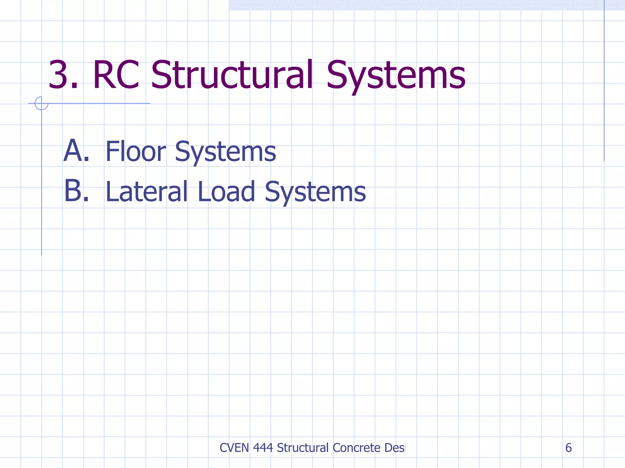 3. RC Structural Systems Floor Systems Lateral Load Systems 