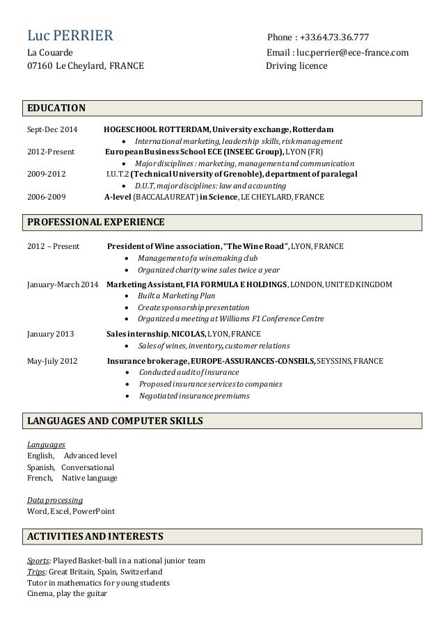 cv english brand manager resume