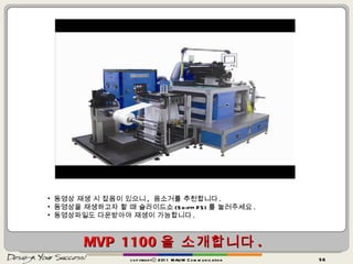 MVP 1100 을 소개합니다 . copyrightⓒ 2011 MAUM Communication 동영상 재생 시 잡음이 있으니 ,  음소거를 추천합니다 . 동영상을 재생하고자 할 때 슬라이드쇼 (Shift+F5) 를 눌러주세요 . 동영상파일도 다운받아야 재생이 가능합니다 . 