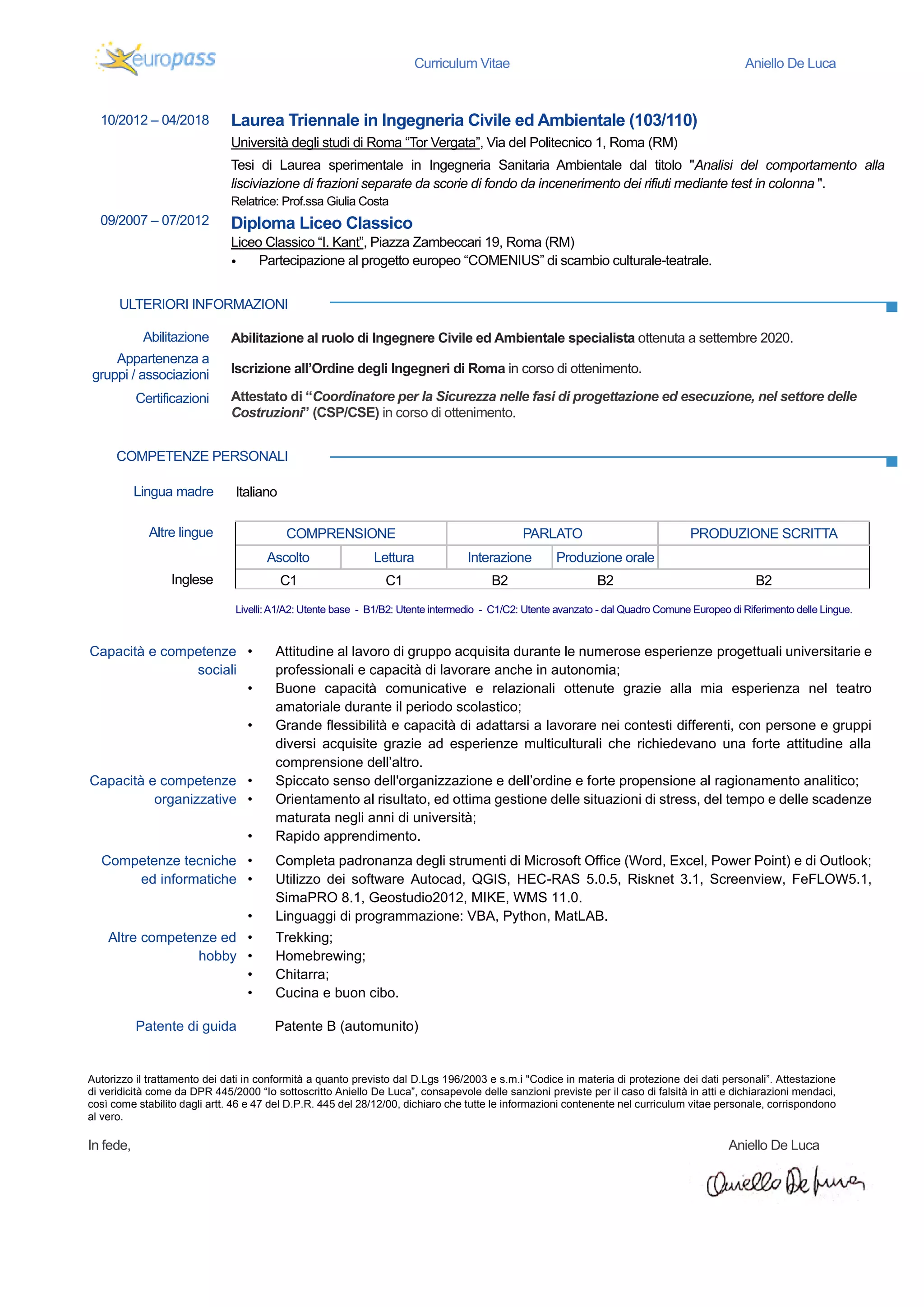 CV Europass Aniello De Luca | PDF | Civil Engineering Industry | Industries
