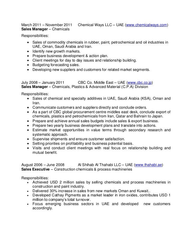 Chemical sales executive resume