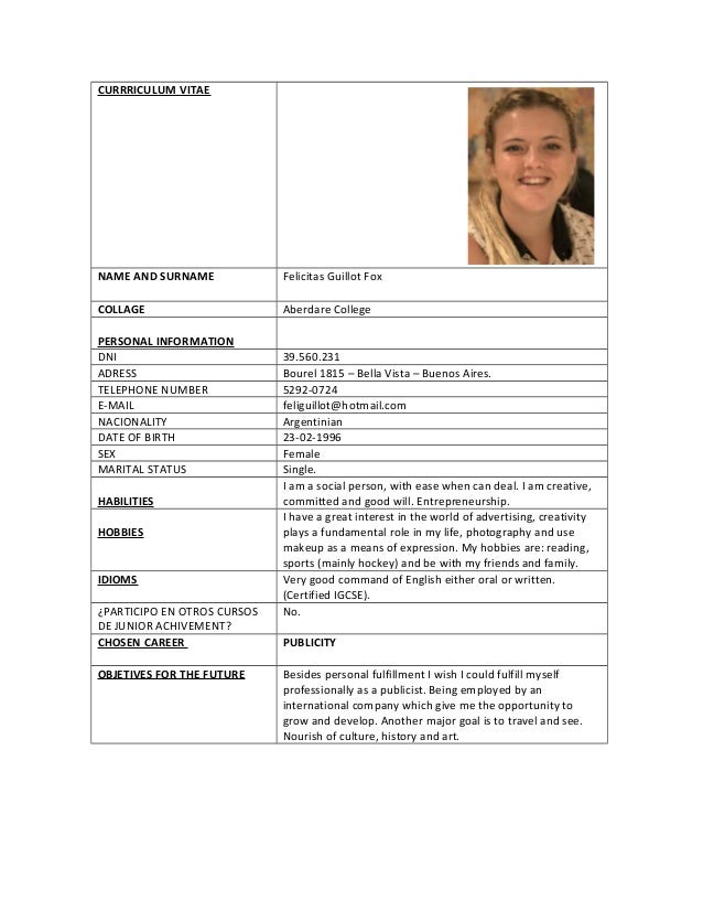 Curriculum Vitae En Ingles cv felicitas guillot ingles Curriculum Vitae En Ingles cv felicitas guillot ingles