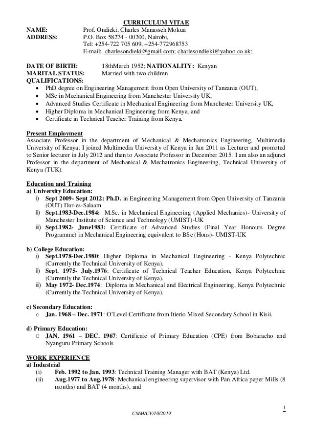 Cv For Prof Charles Manasseh Mokua Ondieki 1019