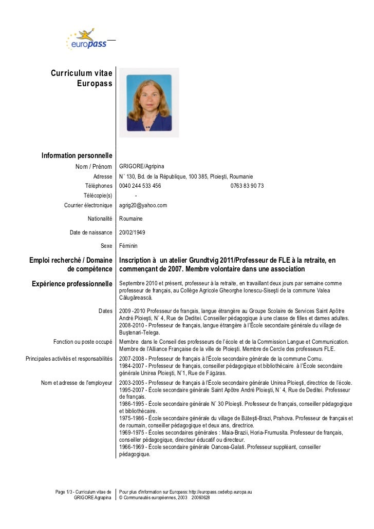 europass cv template francais