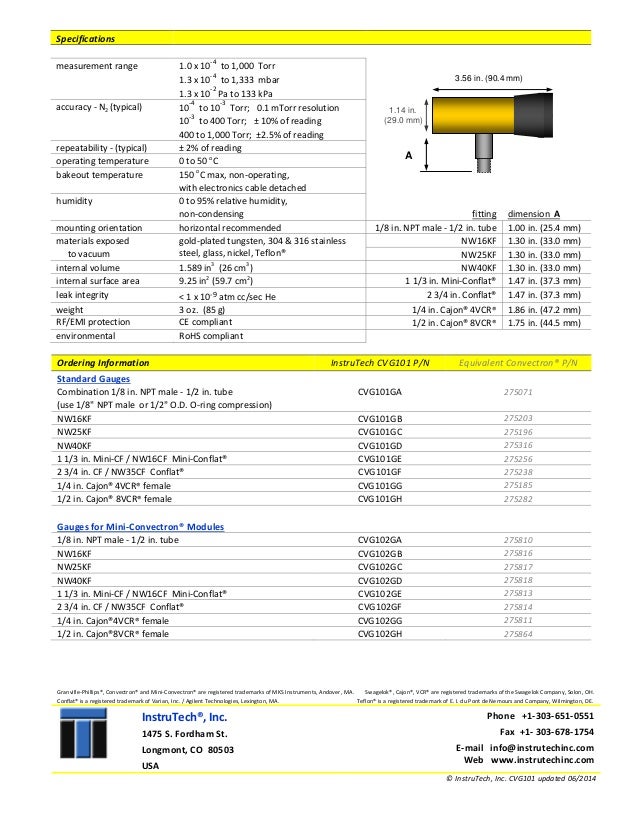 Series 101 Worker Bee Convection Vacuum Gauge Data Sheet