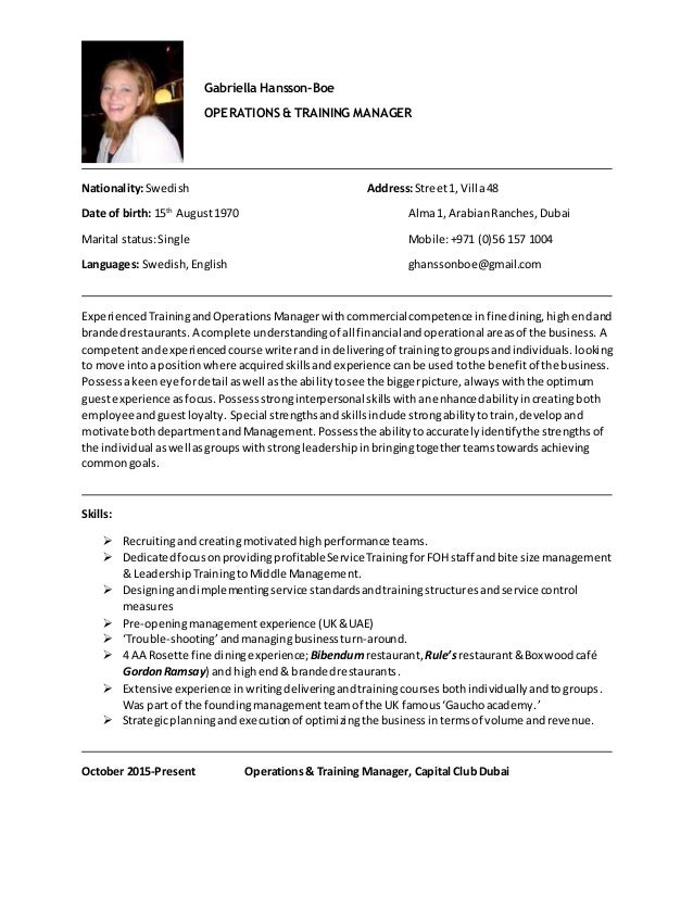 training manager resumes