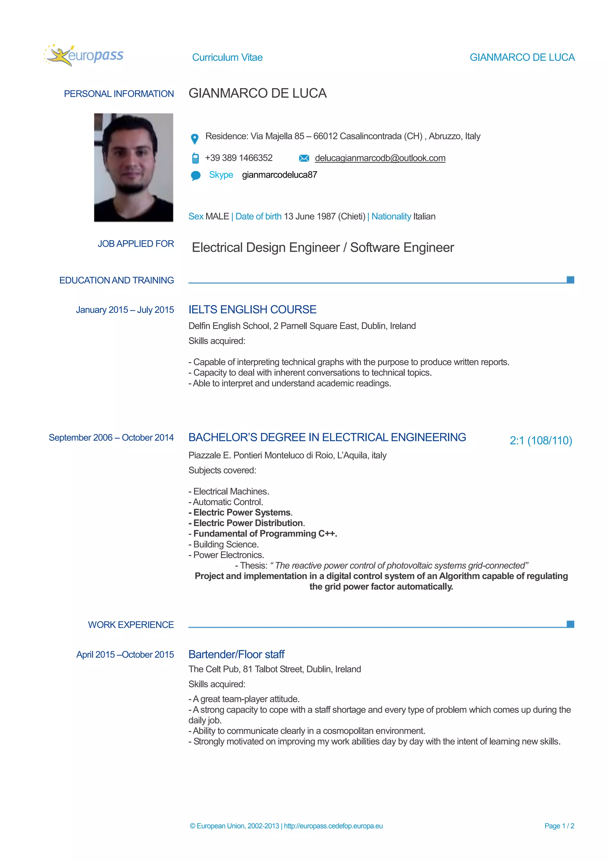 Cv gianmarco de luca | PDF