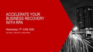 ACCELERATE YOUR
BUSINESS RECOVERY
WITH RPA
Wednesday 17th JUNE 2020
Ken Hickey | Matt Viola | Andrew Phillips
 