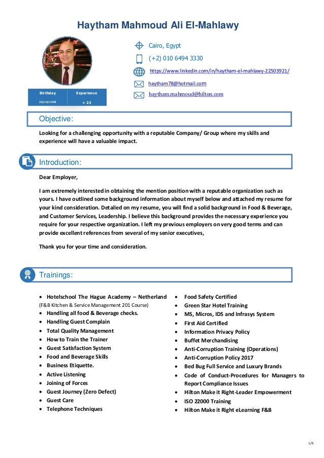 Cv Haytham Mahmoud El Mahlawy (F&B Mgr)