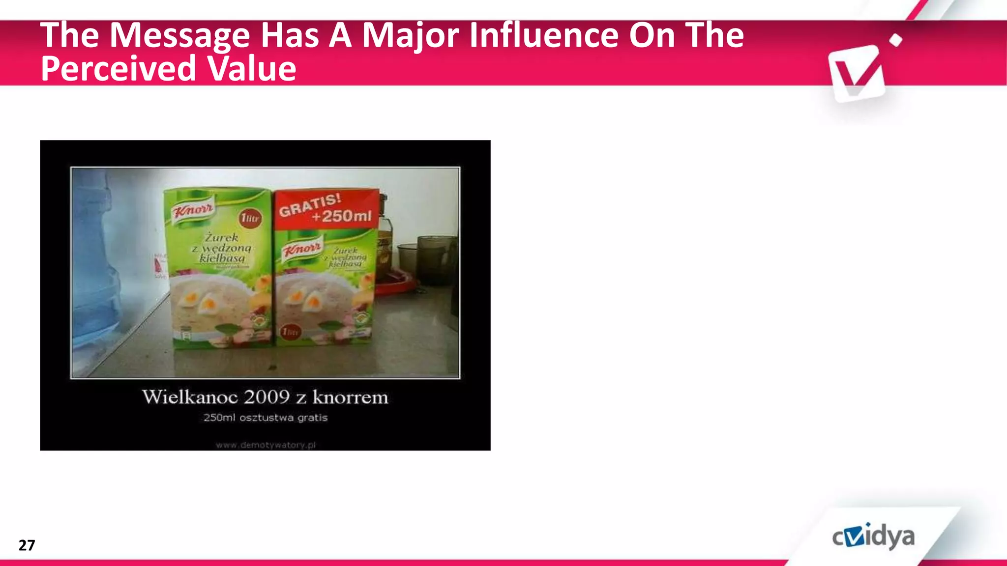 The Message Has A Major Influence On The
     Perceived Value




27
 