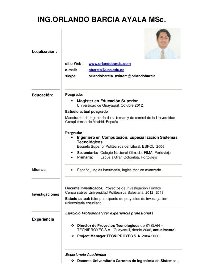 curriculum para llenar