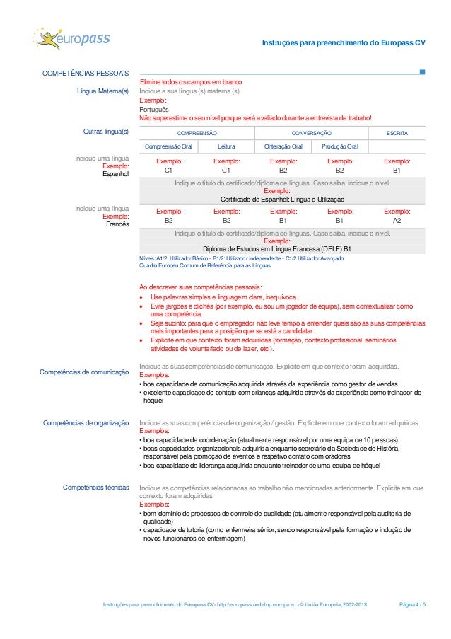 cv instructions cv exemplo