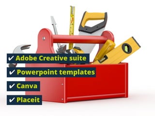 ✔ Adobe Creative suite
✔ Powerpoint templates
✔ Canva
✔ Placeit
 