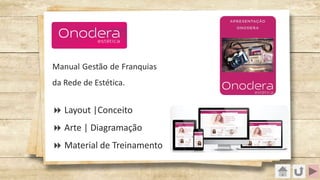 Manual Gestão de Franquias
da Rede de Estética.
8 Layout |Conceito
8 Arte | Diagramação
8 Material de Treinamento
 