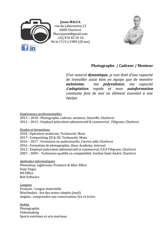 CV Cameraman Jason Macca 2018 | PDF | Cameras and Camcorders | Consumer ...