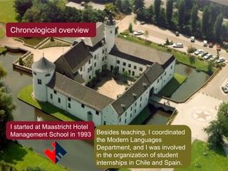Chronological overview I started at Maastricht Hotel Management School in 1993 Besides teaching, I coordinated the Modern Languages Department, and I was involved in the organization of student internships in Chile and Spain. 