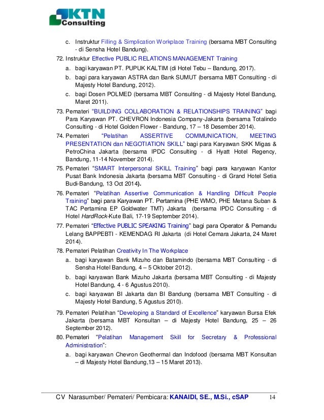 CV Narasumber / Pemateri a.n. KANAIDI, SE., M.Si., cSAP