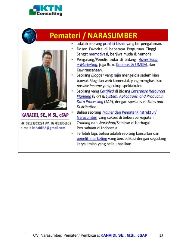 CV Narasumber / Pemateri a.n. KANAIDI, SE., M.Si., cSAP