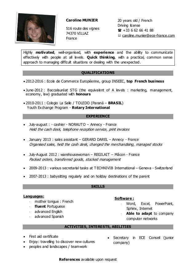 cv lm caroline munier cv template french