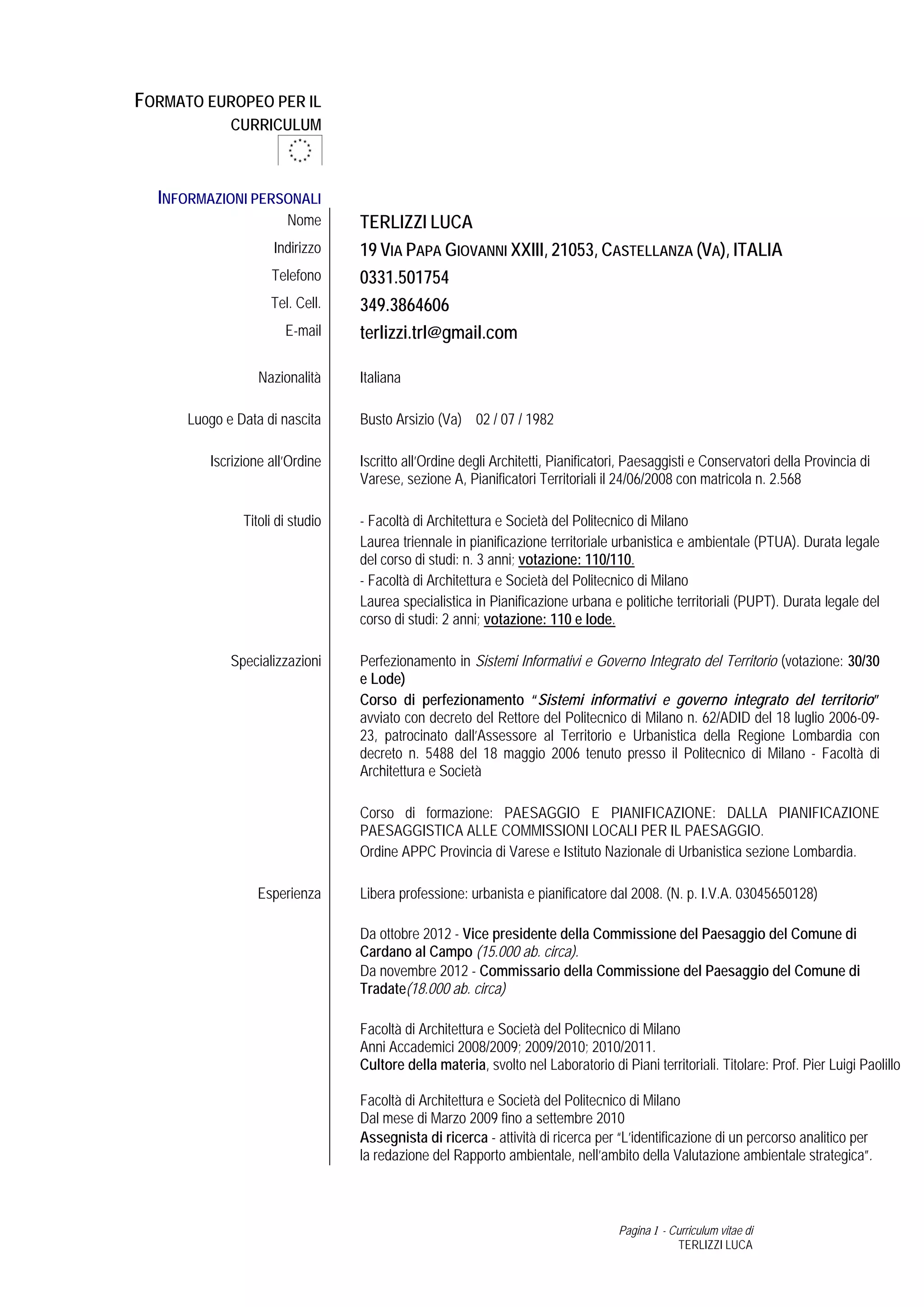 Cv luca terlizzi_maggio2013 | PDF