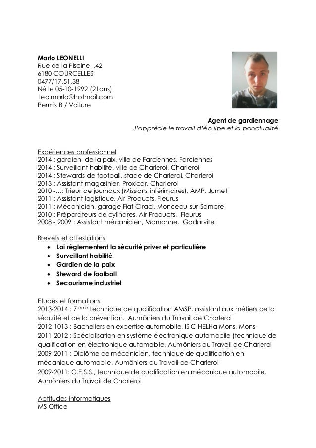 Cv agent de gardiennage Marlo Leonelli