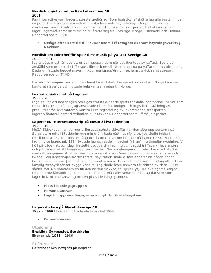 Cv Exempel Lagerarbetare