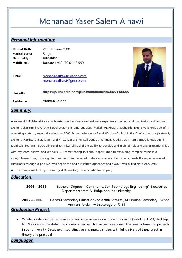 cv for it support