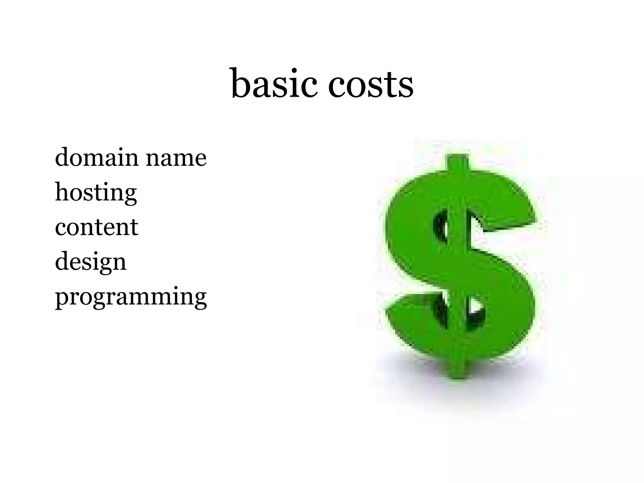 basic costs domain name hosting  content  design programming 