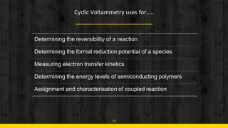 Electrochemical technique 1: Cyclic Voltammery | PDF