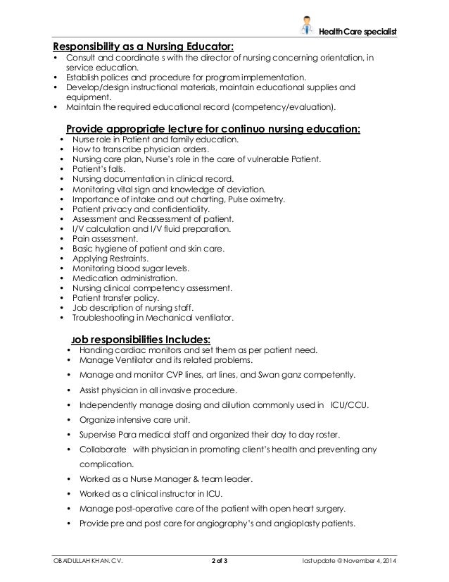 resume for nurse educator