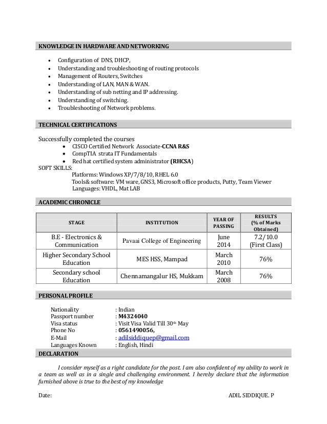 cv of adil be ece networking