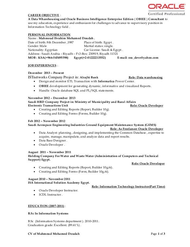 certified developer resume