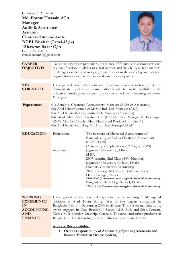 Cv of md. emran hossain aca